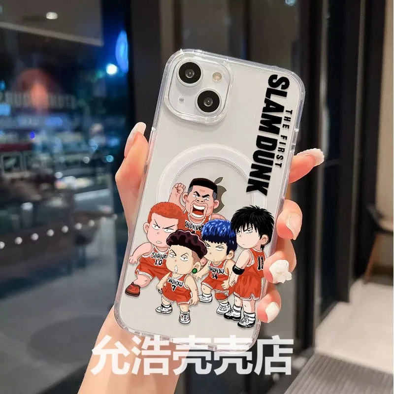 Funda de teléfono magnética Anime Slam Dunk Magsafe para iPhone 16 15 14 13 12 11 8 7 Plus Pro Max X XR XSMax cubierta de Tpu transparente suave - imagen 3