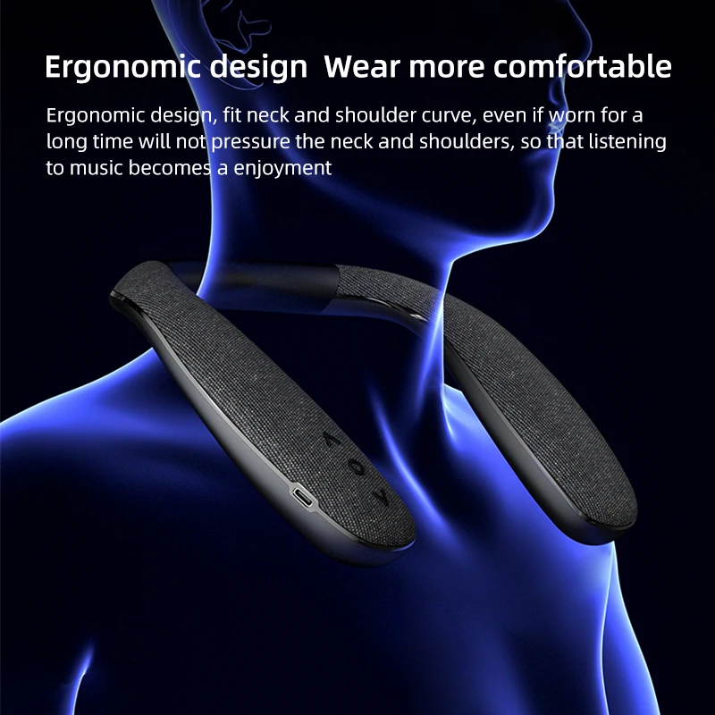 Altavoces portátiles Bluetooth Box negros Altavoz inalámbrico con banda para el cuello - Sonido estéreo 3D Tiempo de reproducción de 12 horas Baja latencia para TV gaming - imagen 2