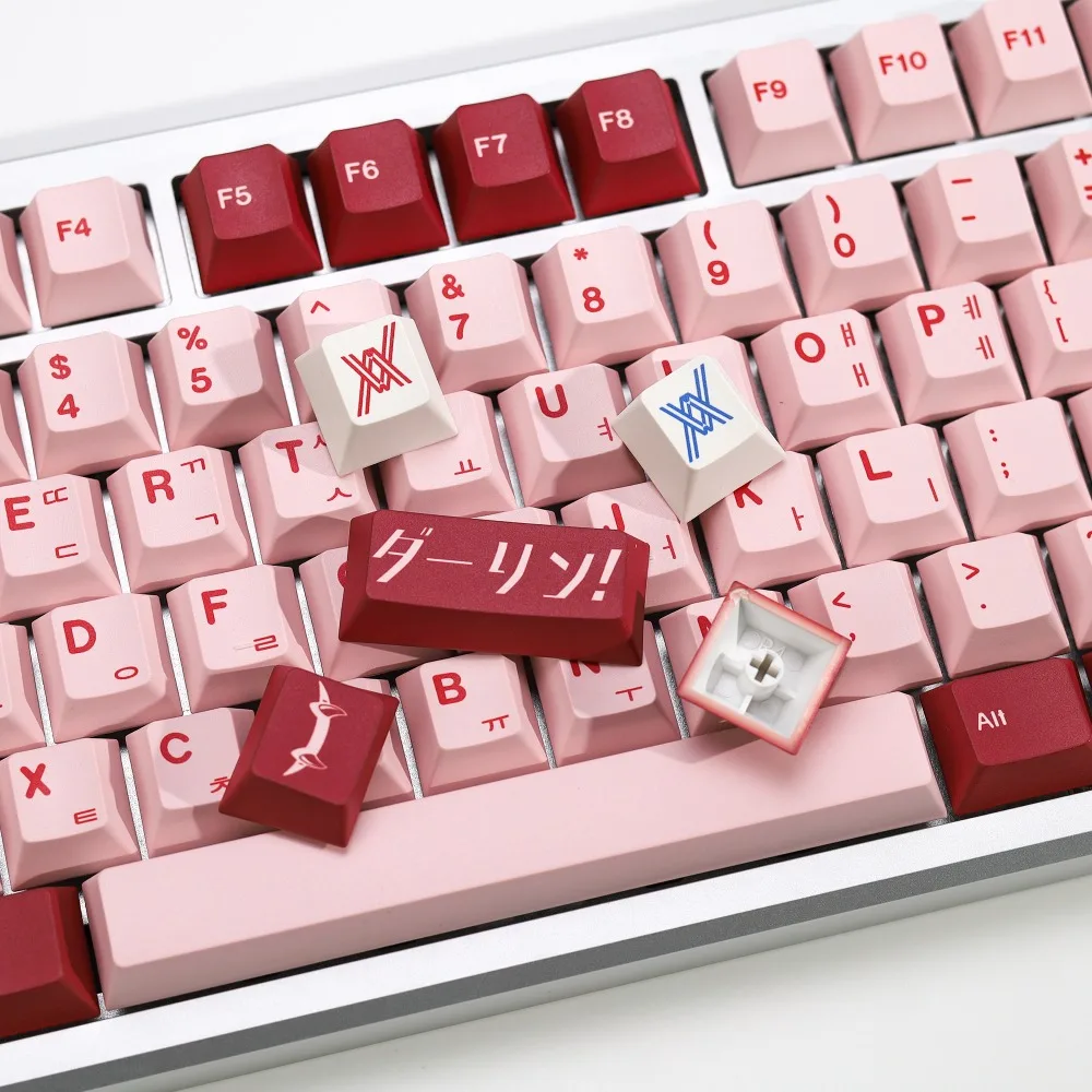 Teclas con tema rosa, perfil de cereza, juego completo de 143 teclas, PBT, USB, ergonomía, teclas frontales opacas talladas, teclado mecánico, regalo - imagen 4