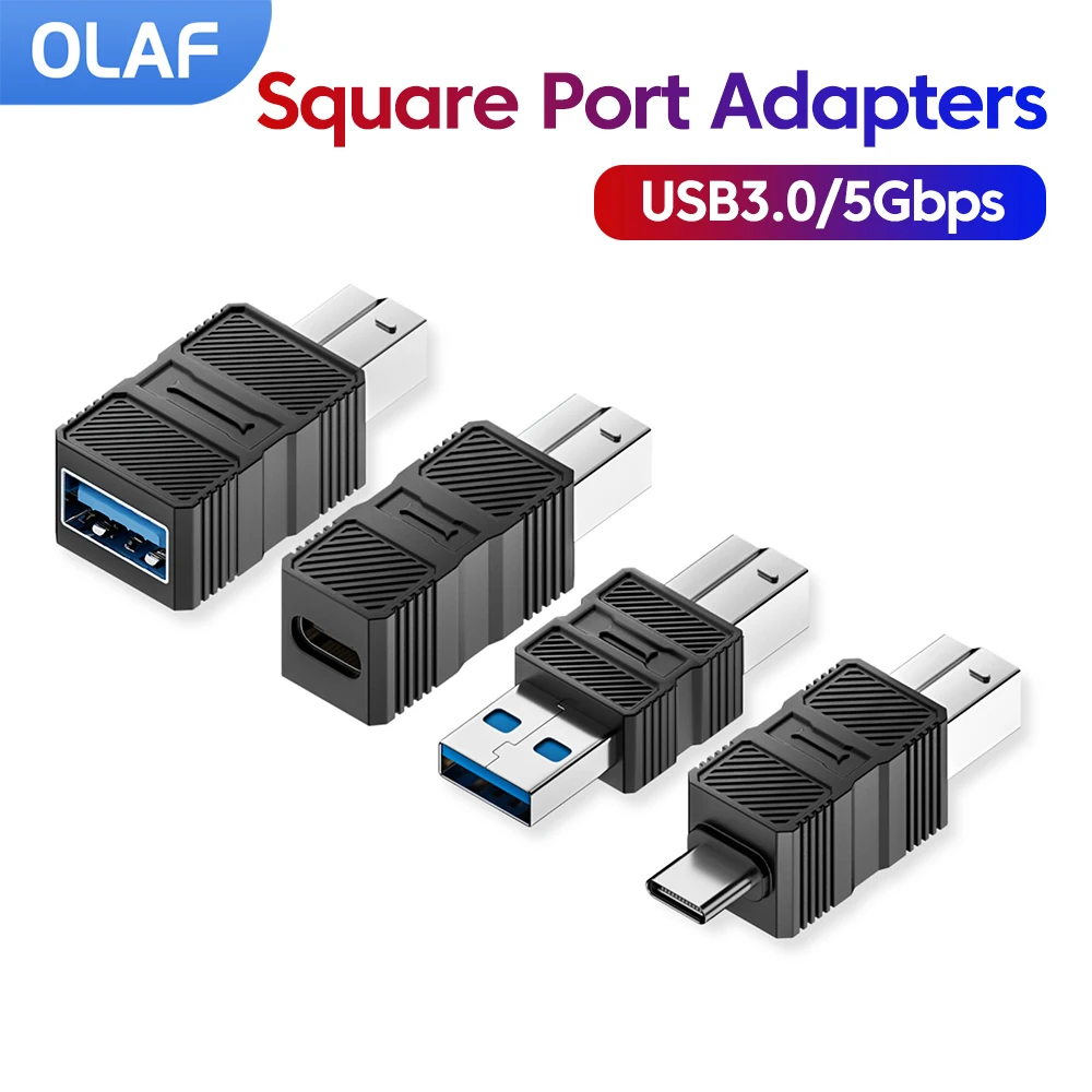Adaptador de impresora USB a B3.0 tipo C/USB a B convertidor de puerto cuadrado para impresora adaptador de soporte de disco duro/carga/transferencia de datos