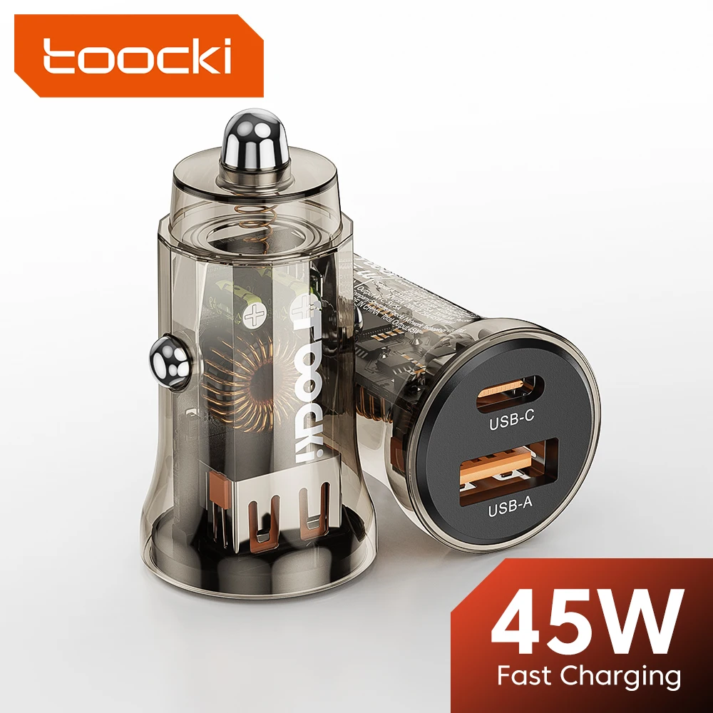 Toocki USB C cargador de coche QC 4,0 PD3.0 45W tipo C cargador de teléfono de coche de carga rápida para iPhone 15 14 13 12 Samsung Xiaomi Huawei