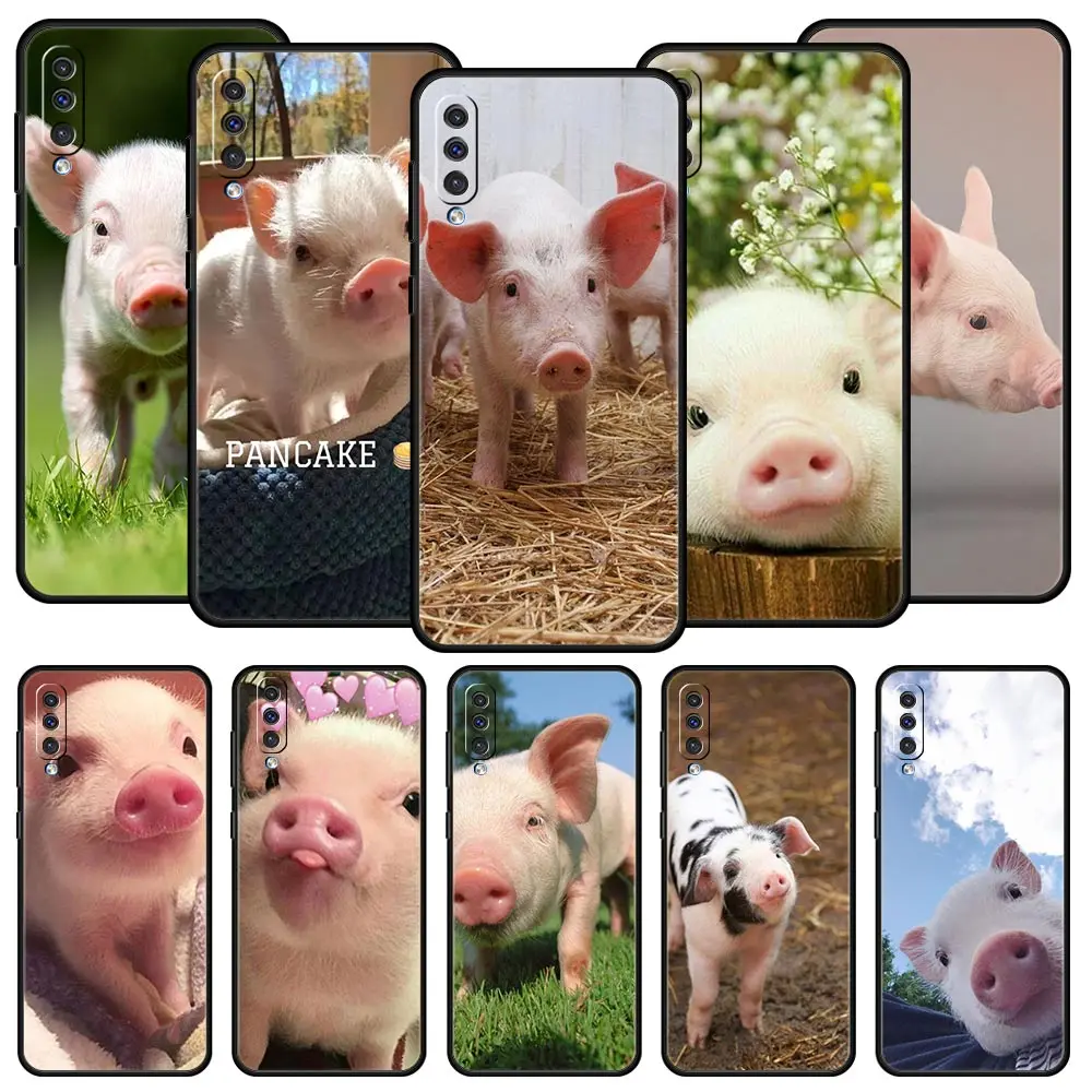 Funda de teléfono con pequeño cerdo rosa para Samsung A54 A52 A24 A14 A50 A70 A10 A40 A20S A20E A06 A12 A22 A34 A42 A32 5G A04s A16