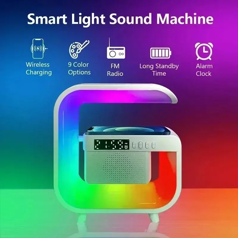 Estación de carga inalámbrica, lámpara de escritorio, luz nocturna, despertador, Altavoz Bluetooth para iPhone, Samsung, Xiaomi, soporte de carga rápida - imagen 3