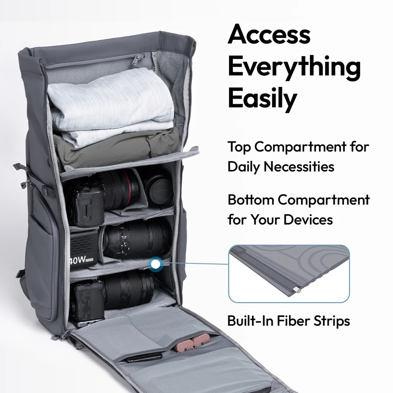 Ulanzi BP04 Mochila para cámara de carcasa dura 27L para fotografía de viajes Creación de contenido Bolsa de viaje corto para transmisión en vivo al aire libre Vlog - imagen 4