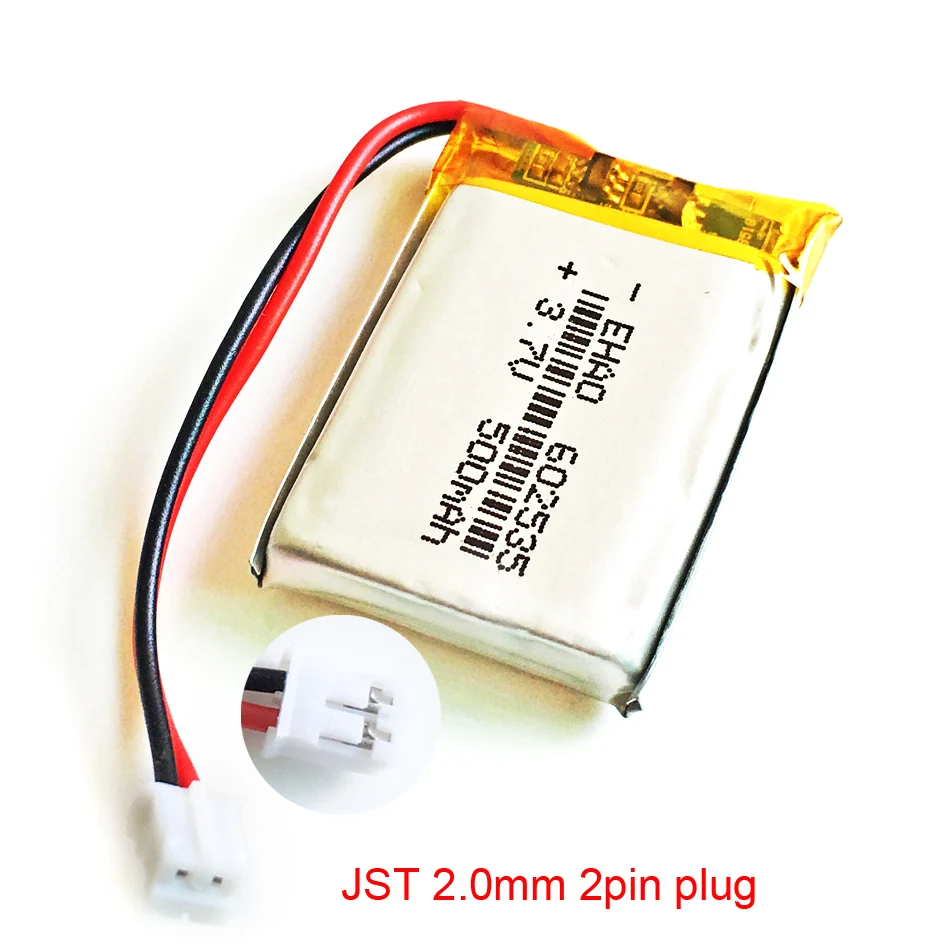 10 PCS 3.7V 500mAh LiPo Rechargeable Battery 602535 + JST 2.0mm 2pin Connector For Mp3 GPS Bluetooth Speaker Camera Smart Watch - imagen 2