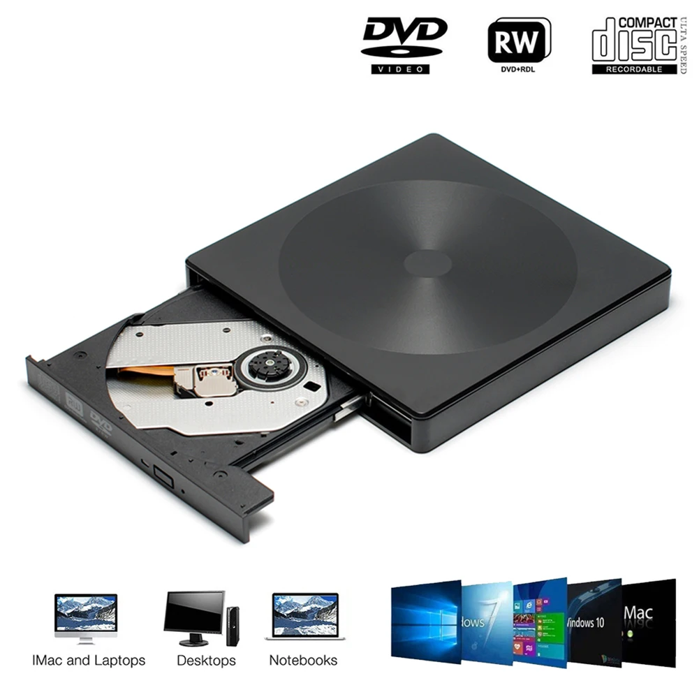 Unidad externa de DVD tipo C/USB 12,7 de 3,0mm, reproductor de CD, lector de quemador, reproductor de CD-ROM de DVD, unidades ópticas para PC, portátil y de escritorio