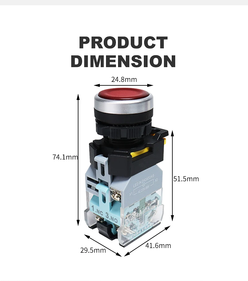 VaneAims 22MM FXB38 interruptor de botón de luz LED de plástico 10A 12V 220V interruptor de encendido/apagado de enganche momentáneo con contacto plateado - imagen 3