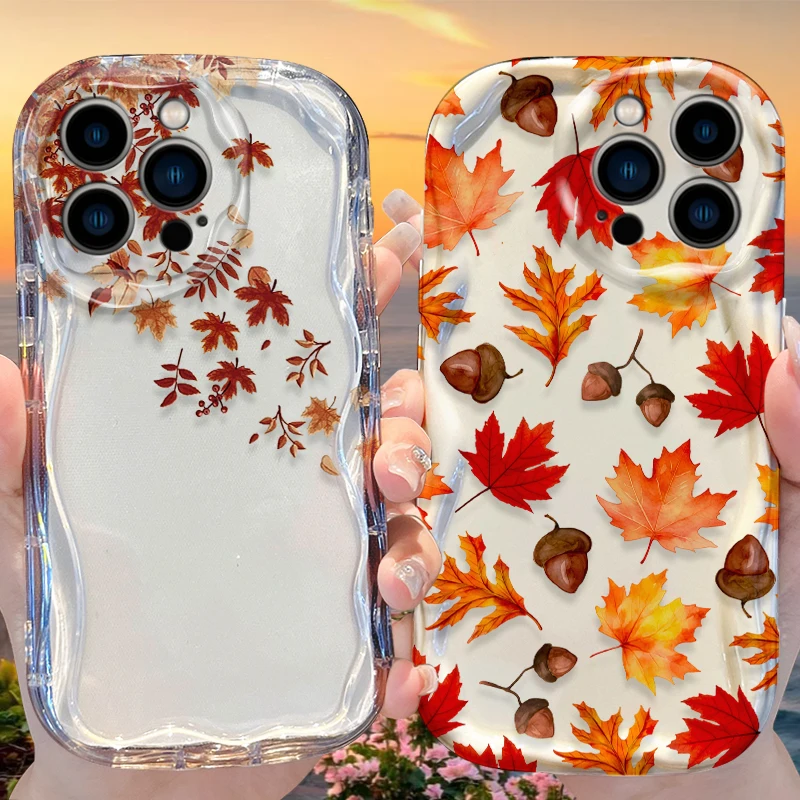 Funda de piña de Hojas de arce para iPhone 17 Air 16 E 15 14 Plus 13 12 Mini 11 Pro Max, Fundas suaves de silicona líquida a prueba de golpes
