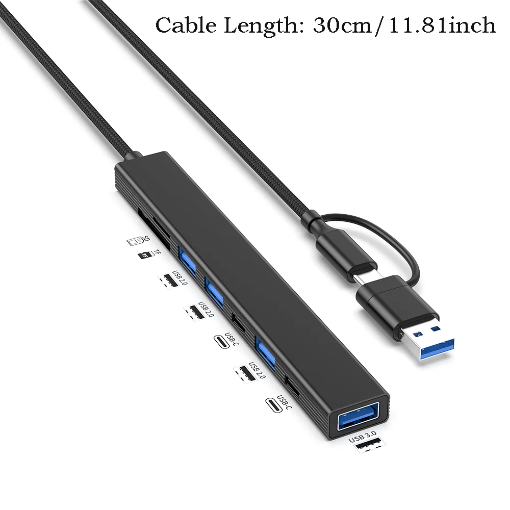 8 puertos USB 3,0 HUB doble cabezal USB C tipo C con lector de tarjetas SD MICRO SD USB2.0 Cable de transferencia de datos divisor tipo C base de carga - imagen 4