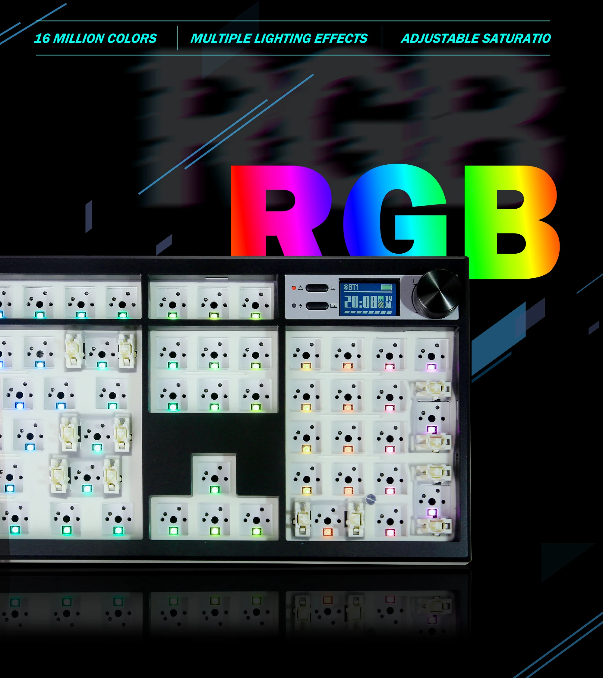 Kit de teclado mecánico GMK104, intercambiable en caliente, teclado para juegos compatible con bluetooth, estructura de junta retroiluminada a través de pantalla - imagen 3