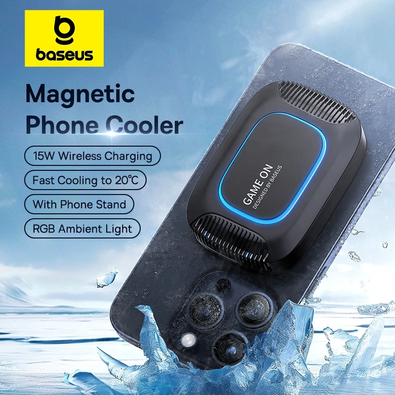 Baseus-enfriador magnético para teléfono, carga inalámbrica de 15W para iPhone 17 Air Pro Max, radiador de juego con soporte para teléfono móvil, ventilador de refrigeración - imagen 2