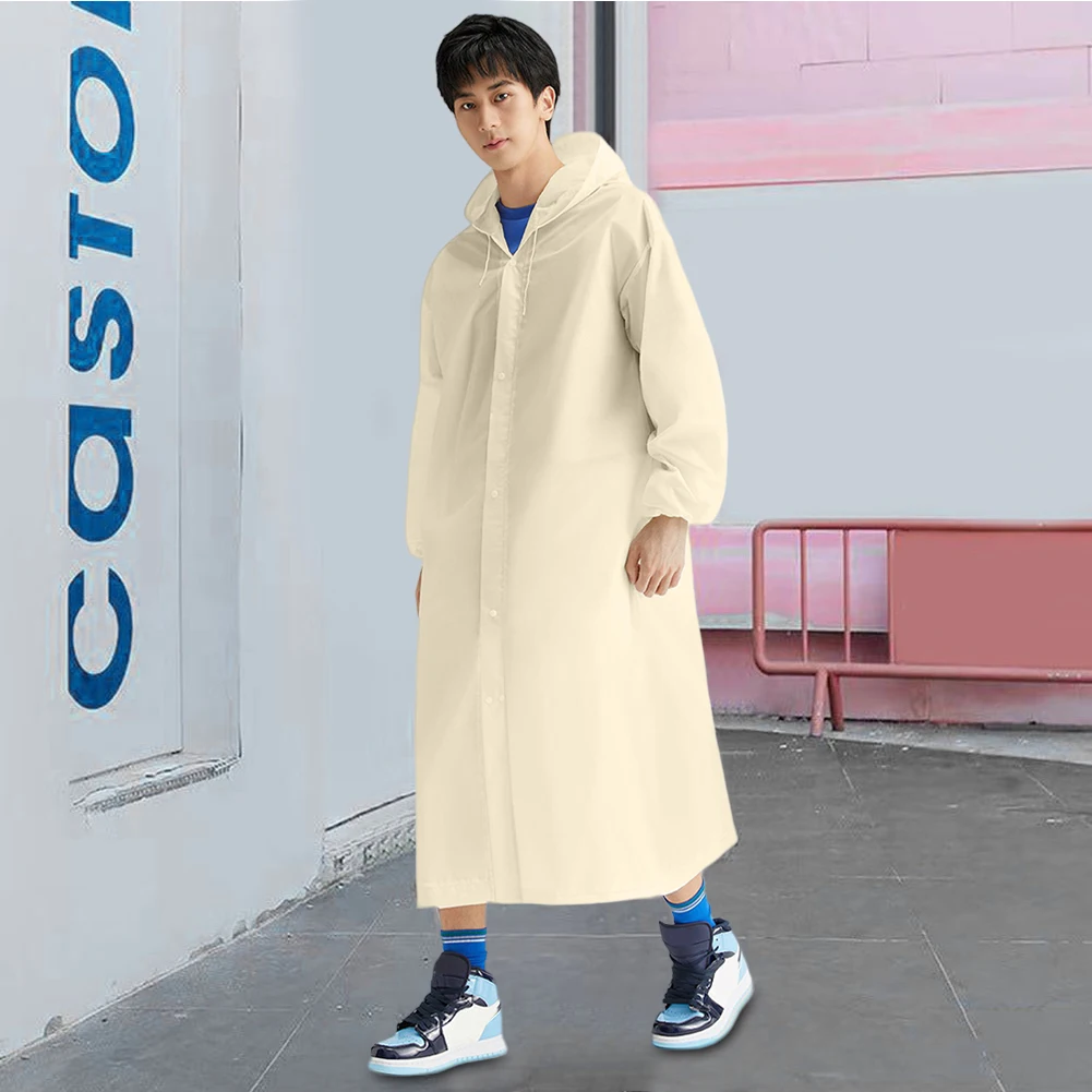 Chubasquero largo reutilizable para adultos, impermeable, a prueba de viento, Poncho de lluvia con capucha, cordón para viajes al aire libre, emergencia - imagen 2