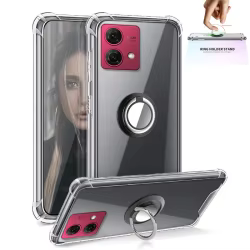 Funda Moto G84 G54 G32 con Soporte Anillo - Silicona Transparente Antigolpes