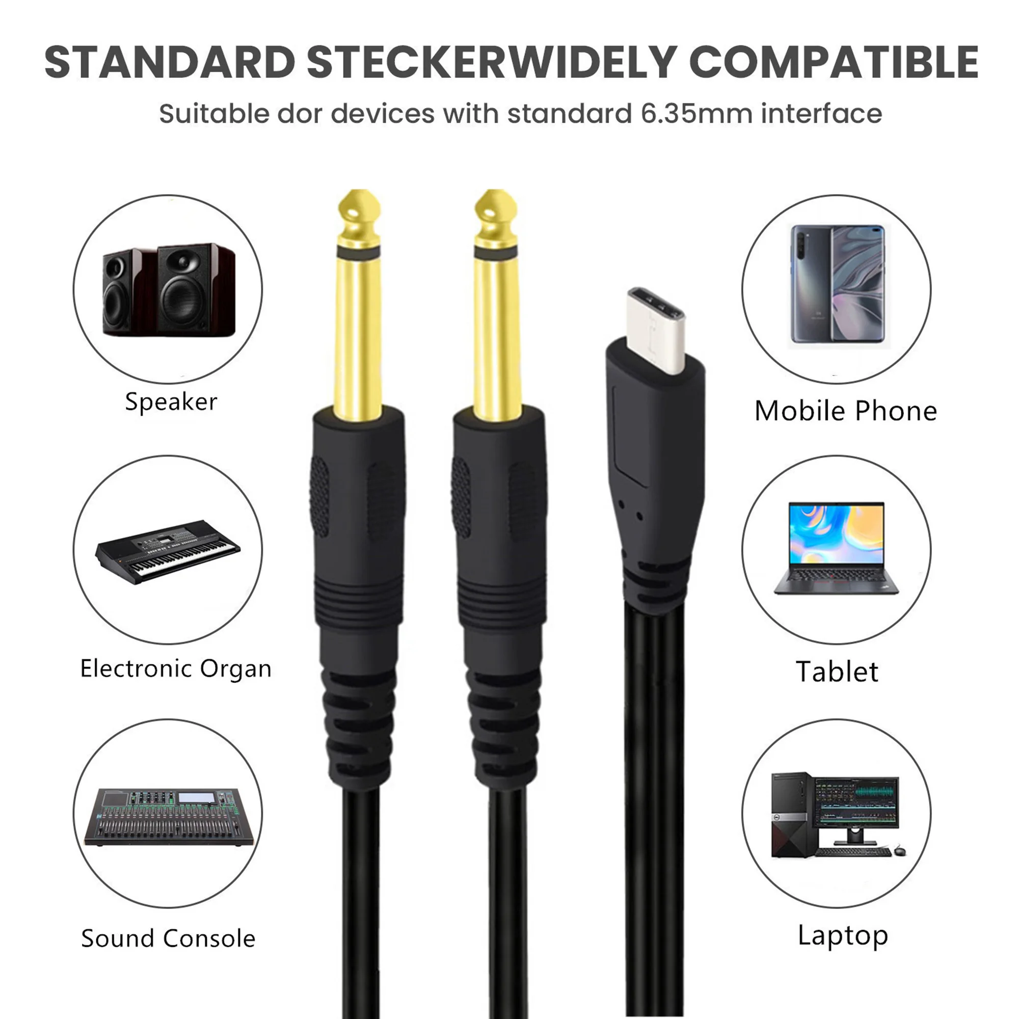 USB C a Dual 6,35mm 1/4 "TS Mono Y-Splitter Cable de Audio para Smartphone tableta portátil enlace a amplificador consola mezcladora altavoz - imagen 5