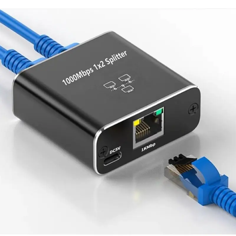 Divisor de red 1000Mbps Hub 1 a 2 Adaptador RJ45 Convertidor Gigabit Internet Ethernet Set-Top Extensor de enchufe
