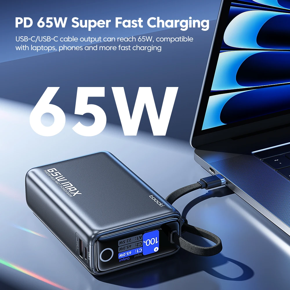 Toocki 20000mAh pantalla Powerbank PD 65W Super carga 3 en 1 banco de energía con Cable USB C para iPhone 17 16 15 Pro Samsung S23 S24 - imagen 2