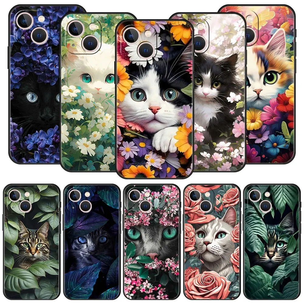 Funda de teléfono de lujo con Gato de detección para iPhone, cubierta protectora de silicona negra, bonita, 13, 15, 14, 12, Mini, 11 Pro MAX, XR, X, SE, XS, 7, 8 Plus