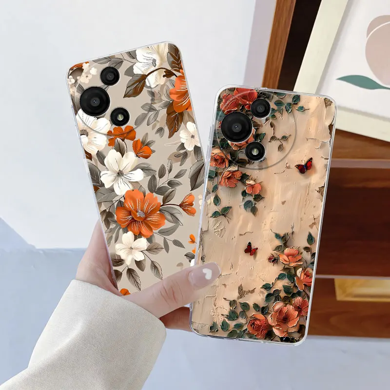 Para TCL 60R 5G T519H 2025 Funda de teléfono de mármol con flores para TCL 60 SE 605 T517H Funda protectora de silicona suave transparente