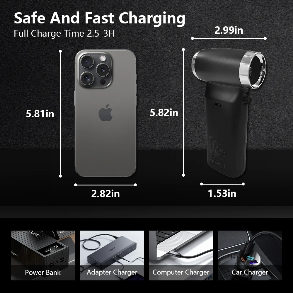 Ventilador violento, turboventilador ajustable de alta velocidad con alto volumen de aire, carga sin escobillas, ventilador de mano para exteriores, limpieza de coche - imagen 4