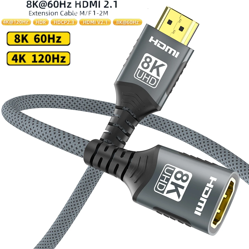 Cable de extensión HDMI 2,1, 8K, HDMI 2,1, extensión macho a hembra, 8K @ 60Hz, 4K @ 120Hz para HDTV RTX PS5, Xbox, HDR, vídeo, PC y portátil