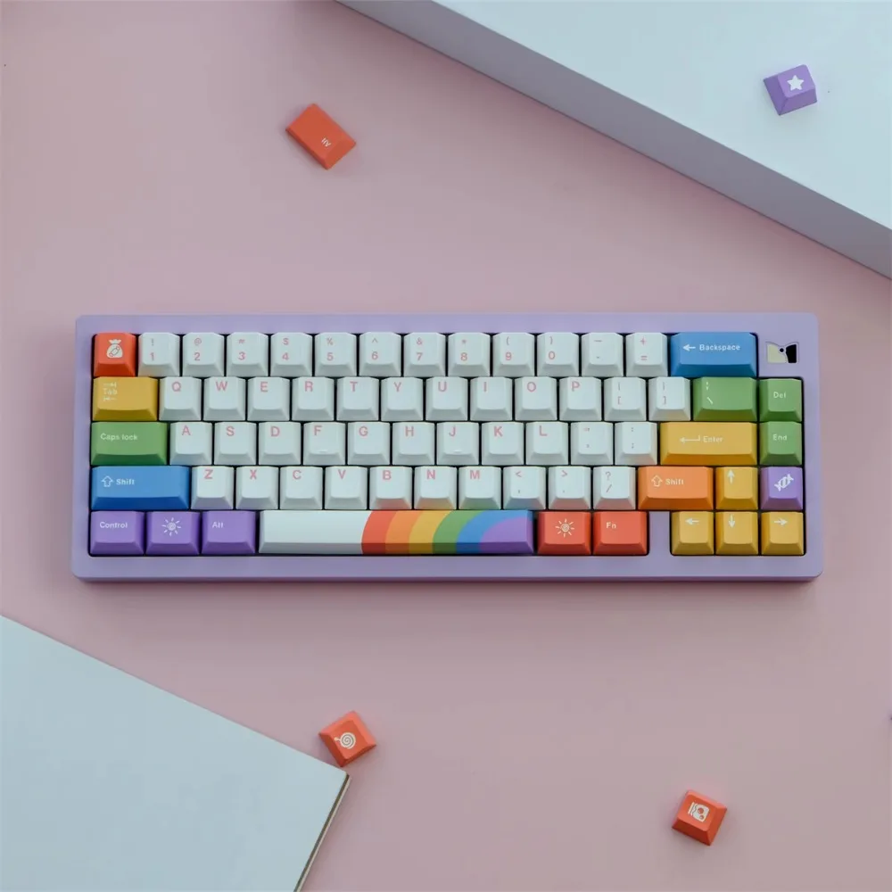 GMK-Juego de teclas con tema de arcoíris, 129 teclas PBT, personalizado, perfil de cereza de artista, accesorios para teclado mecánico, regalo Lucky65V2 - imagen 5