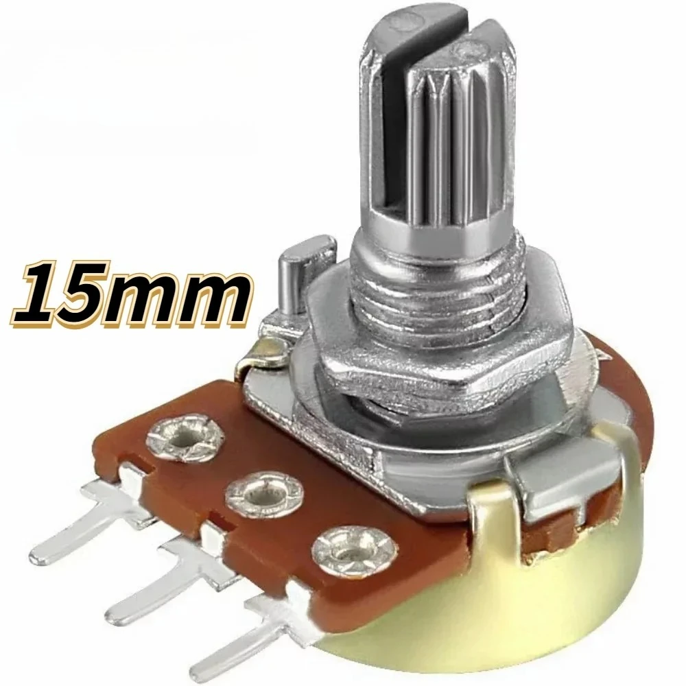 Potenciómetros lineales WH148 de 3 pines, 15mm, 100K-1M Ohm, eje de resistencias variables, interruptores cónicos de película de carbono rotativos de una sola vuelta, 5 uds. - imagen 2