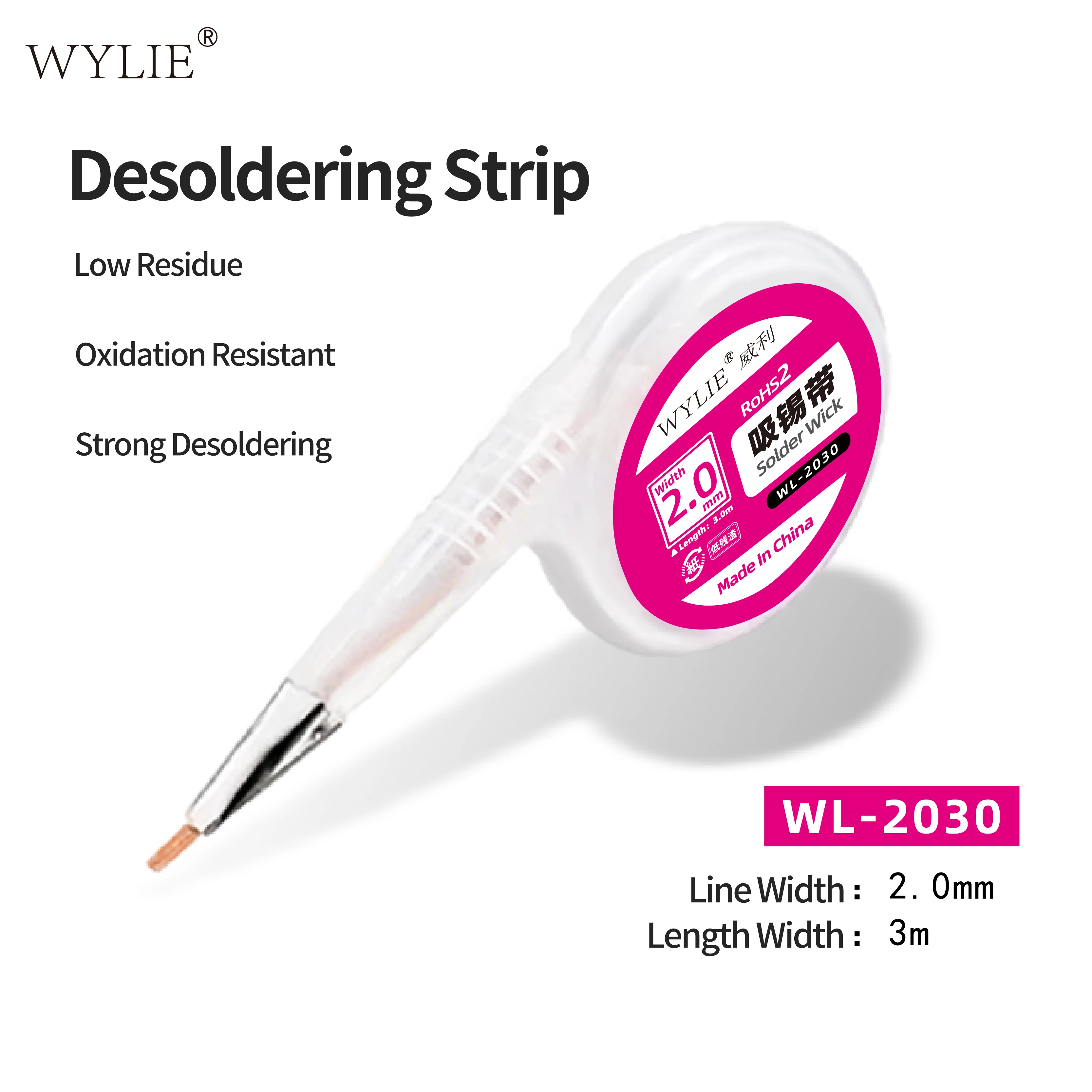WYLIE 1,5/2,0/2,5/3,0/3,5mm 3M trenza para desoldar bajo residuos para reparación de soldadura PCB junta de soldadura herramienta de desoldar - imagen 5