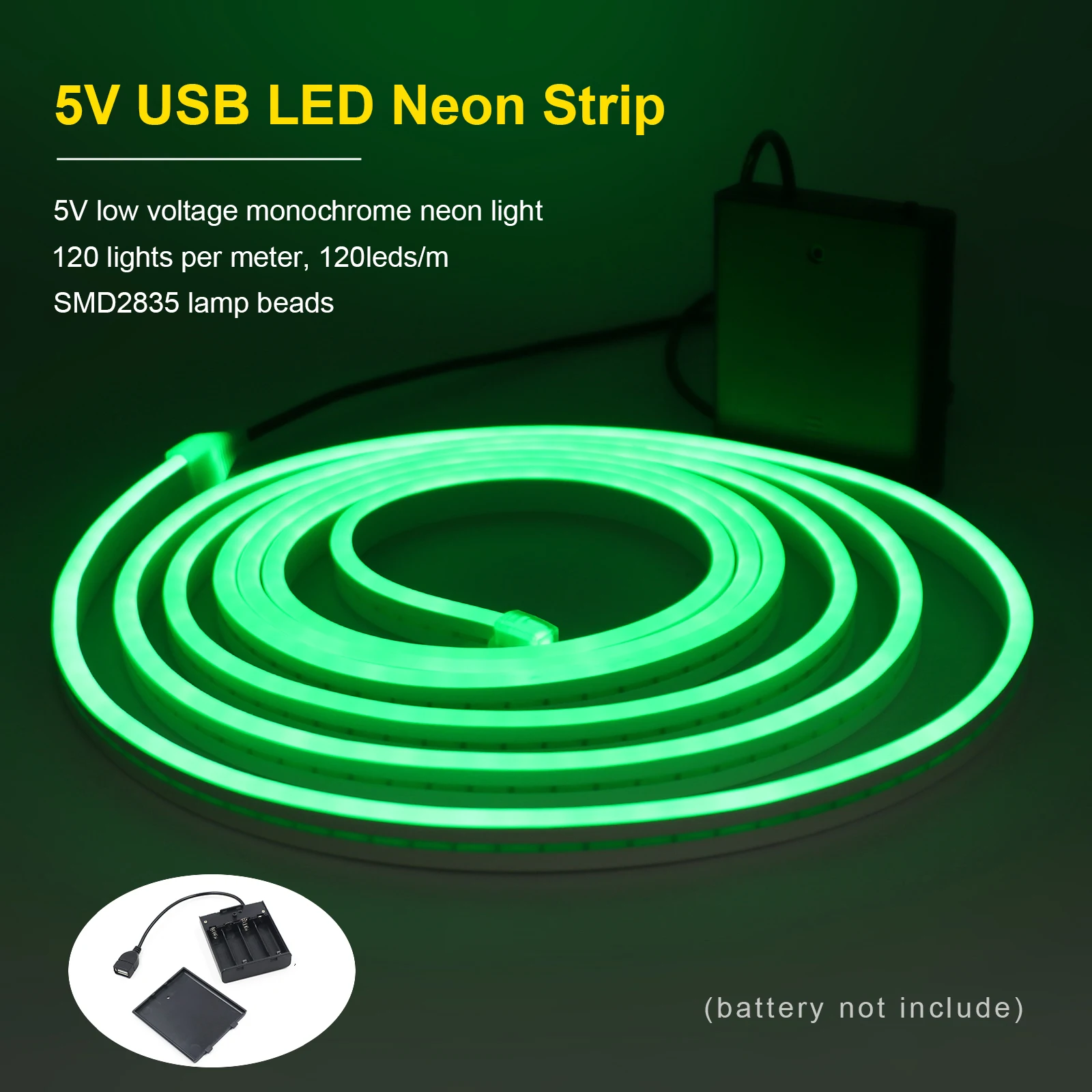 Tira de luces LED de neón con batería AA, USB, 5V, 2835, 120LED, cuerda de neón Flexible impermeable, luz roja, azul, blanca, rosa, verde, decoración de habitación y TV - imagen 4