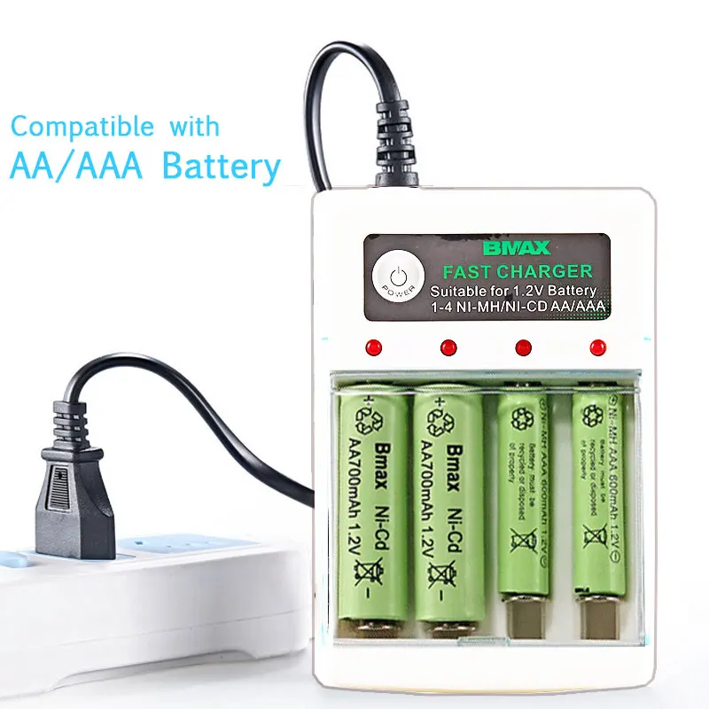 Cargador de batería rápido Ni-Cd de 220V, cargador inteligente recargable AA AAA con 4 ranuras, enchufe estadounidense/europeo para carga de batería de 1,2 V - imagen 2