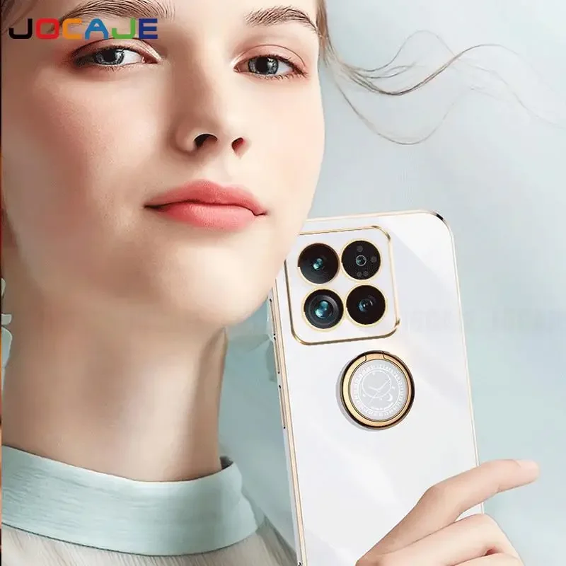 Para Xiaomi 14T Pro anillo soporte funda de teléfono para Xiaomi 13T 12T 11T Pro Mi 14 T chapado silicona suave cubierta trasera a prueba de golpes - imagen 2