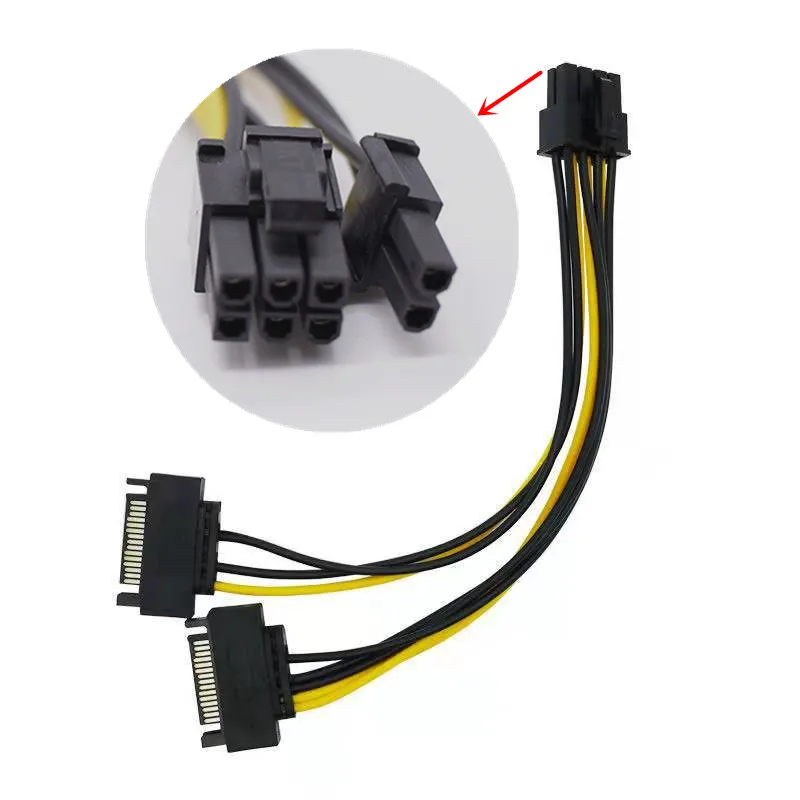 Línea de conector de alimentación de tarjeta gráfica SATA única de 15 pines de giro a 8 pines Cable adaptador de 6 pines + 2 pines Cable de línea de tarjeta gráfica de 15P a 8P - imagen 3