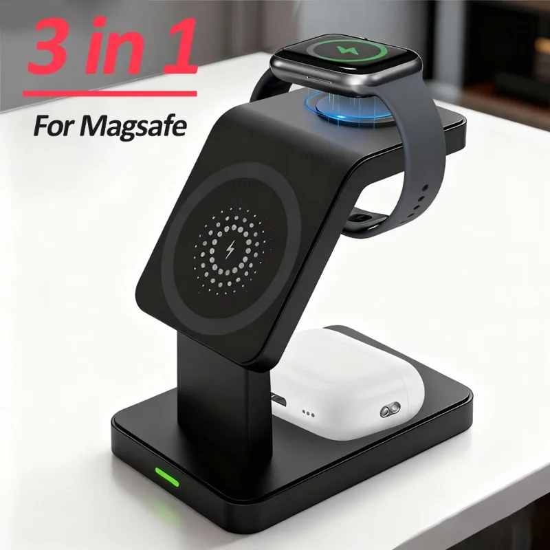 Cargador inalámbrico magnético 3 en 1 soporte para teléfono para iPhone 17 16 15 14 13 12 Pro Max Apple Watch 9 Airpods Pro carga rápida