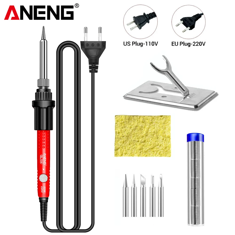 ANENG-soldador eléctrico SL104 de temperatura ajustable, 60W, EU/220V, US/110V, Kit portátil, calentador, puntas de pistola para soldar - imagen 2
