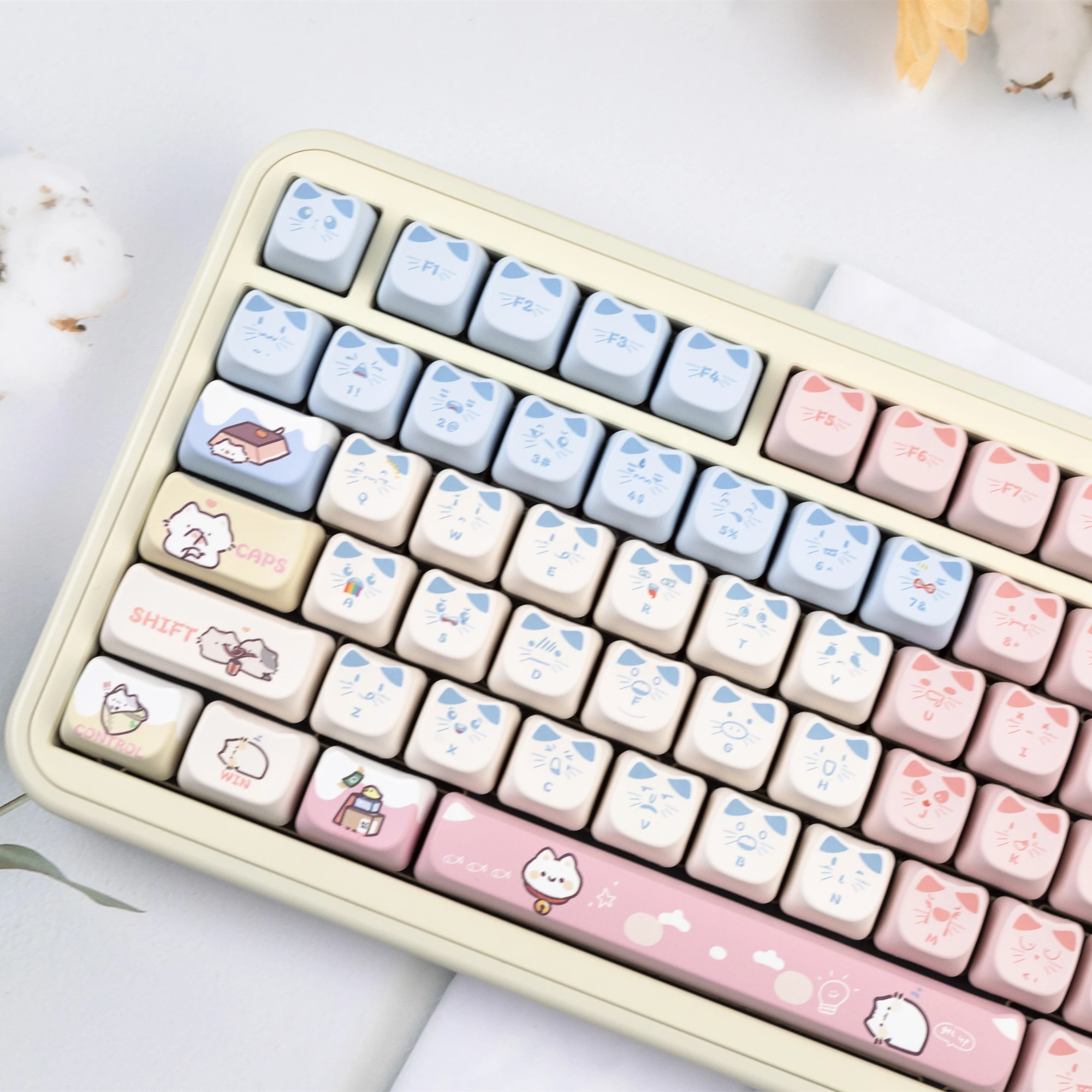 Teclas con perfil JCM MAO, teclas de gato PBT Dye-Sub para teclado mecánico MX Switch Gaming GK75, regalo para niña - imagen 2
