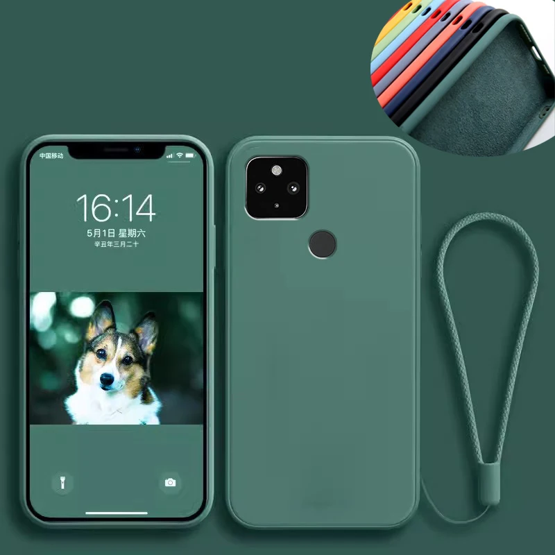 Funda de silicona líquida para Google Pixel 5 4 3 Pixel 5A 4A 3A XL 4G 5G, Funda protectora suave con cordón