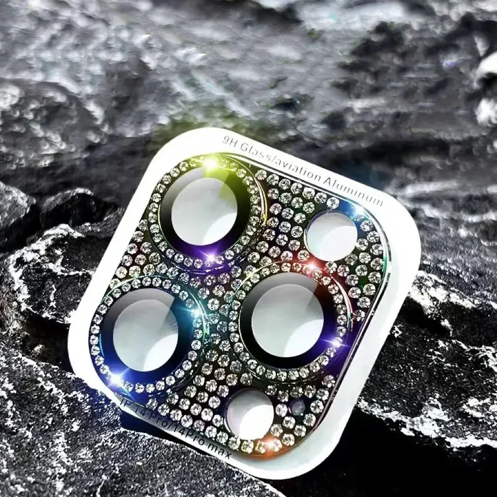 Película de lente de cámara para IPhone 14, 13, 12, 15 16Pro Max Mini 14 15 16Plus, Protector de anillo de lente de cámara con brillo de diamante, 2-3 Uds. - imagen 5