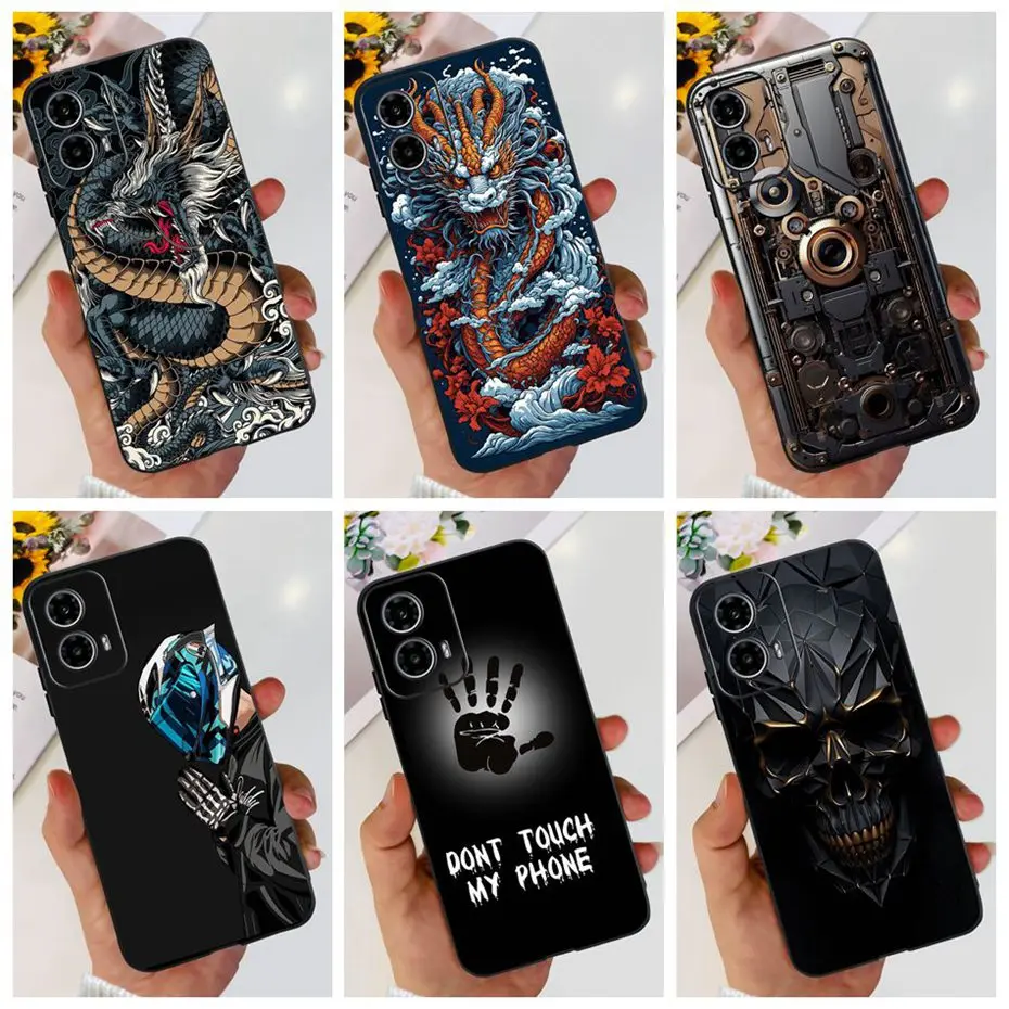 Para Motorola Moto G24 XT2423-1 funda de silicona negra con diseño de estilo Metal de dragón a la moda para MotoG24 G 24 4G fundas de teléfono suaves de TPU