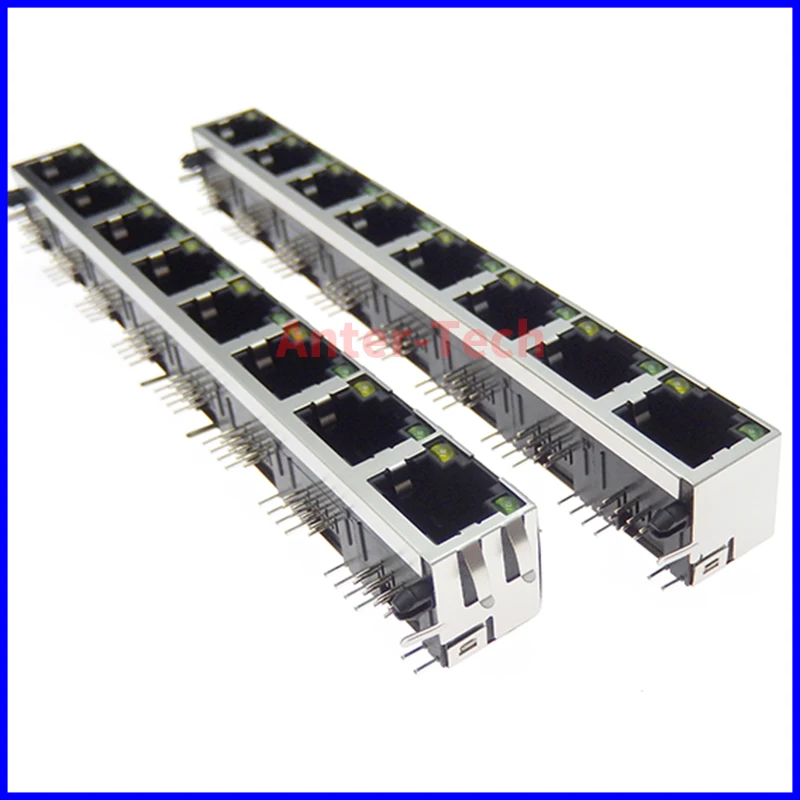 1 Uds 1*8 conector hembra RJ45 8P8C blindado de 8 puertos con LED, módulo de internet de red de montaje PCB con luz