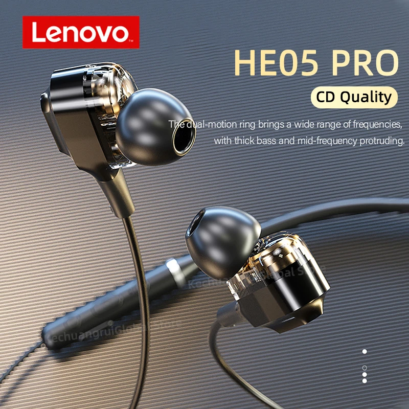 Lenovo-auriculares inalámbricos HE05 Pro, cascos con Bluetooth, banda magnética para el cuello, sonido HIFI, deportivos, impermeables IPX5, originales