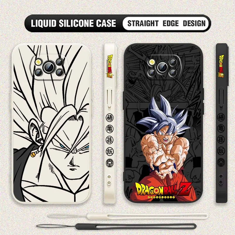 Funda fresca de Anime d-dragon Balls Saiyans para Xiaomi Poco X6 X5 X4 X3 M6 M5 M3 F6 F5 F4 F3 GT Pro 5G, funda de teléfono con cuerda izquierda líquida - imagen 2