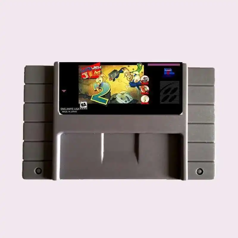 Tarjeta de juego gris grande NTSC Earthworm Jim 2 de 16 bits de alta calidad para reproductor de juegos versión de EE. UU.