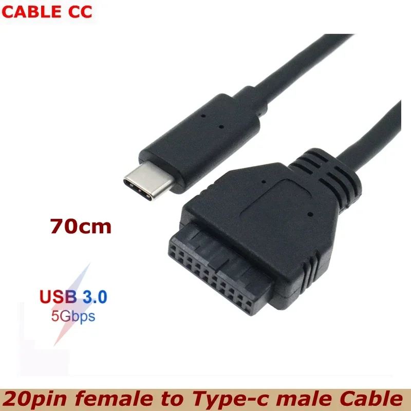 Cable de panel frontal USB3.0 de 70cm, Cable de datos USB 3.1 de 19 pines y 20 pines a tipo c, utilizado para adaptador de disco duro móvil del chasis de la computadora
