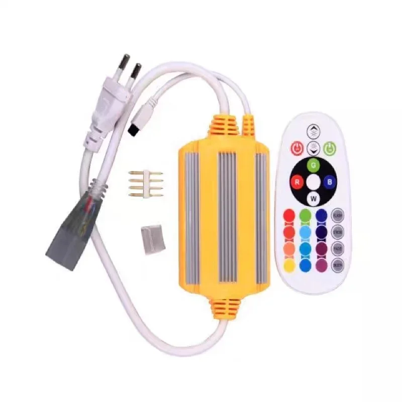 Controlador LED RGB 220V, enchufe de la UE, 16 luces de colores, 4 pines, 12MM, conector 5050, atenuador de Control remoto, 24 teclas, controlador de luz RGB