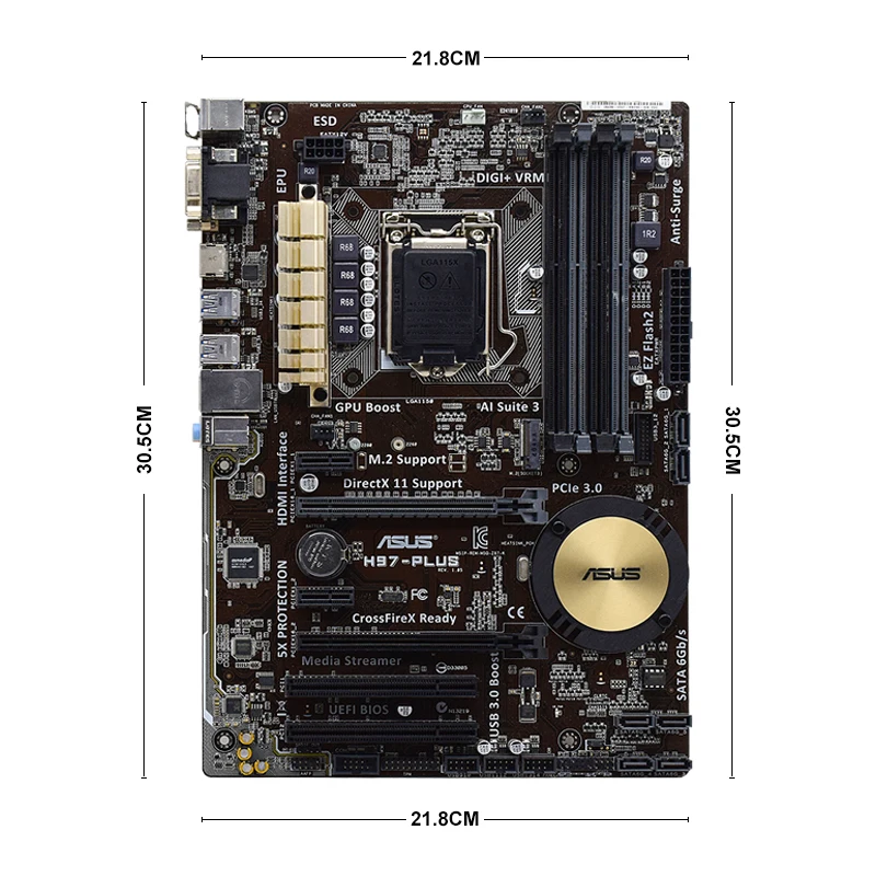 ASUS-placa base H97-PLUS Intel H97, LGA 1150, compatible con procesadores Intel i3 i5 i7 de 4 ranuras de RAM, máx. 32GB, DDR3 - imagen 3