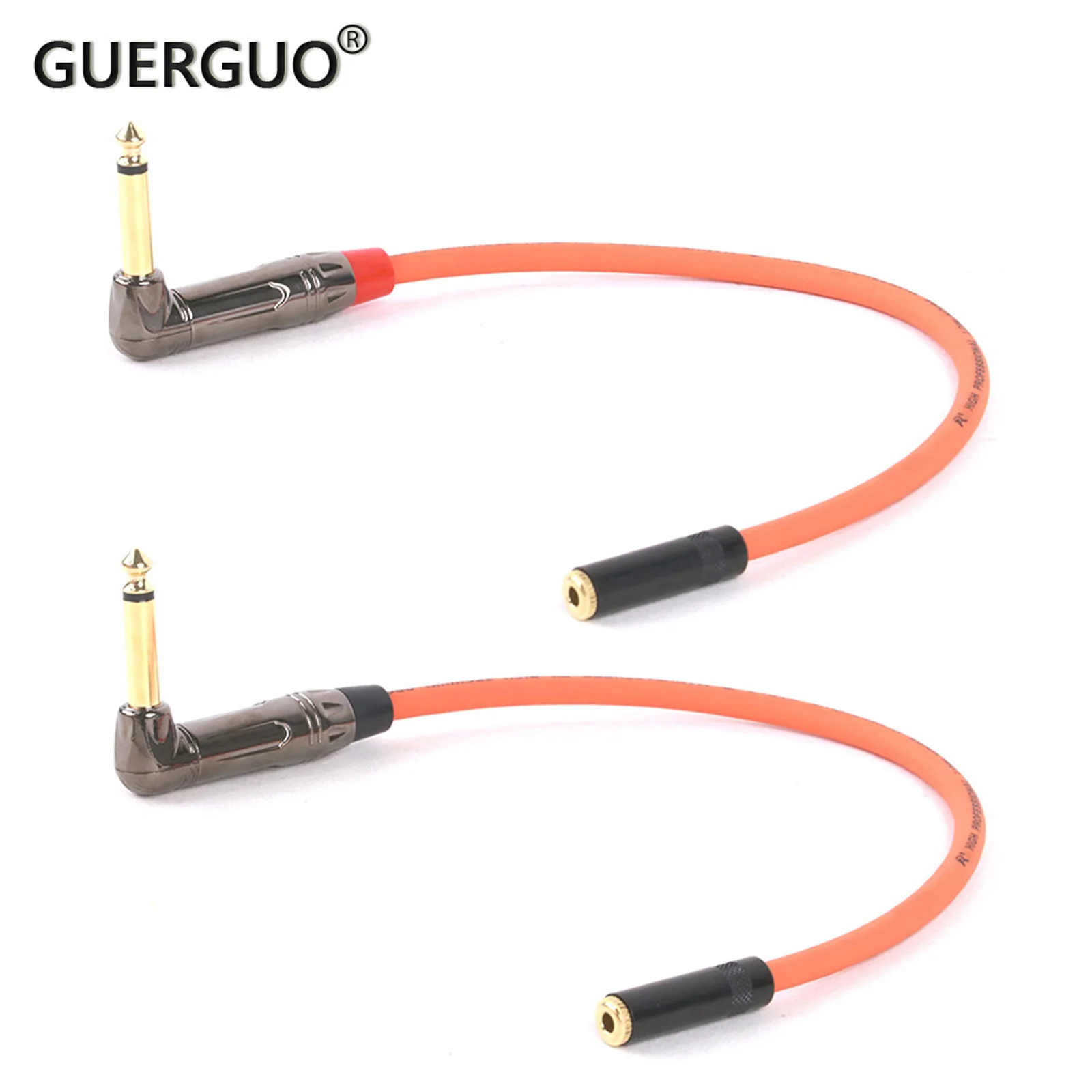 Guguo-conector macho de ángulo recto Mono de 6,35mm de alta calidad, convertidor de adaptador de Jack hembra estéreo de 3,5mm para micrófonos de guitarra