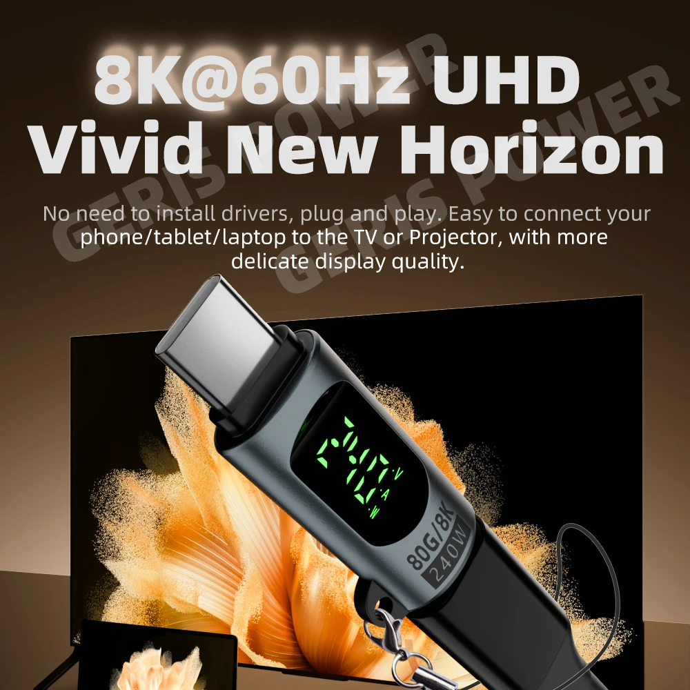 Pantalla digital P ​ D240W USB 4.0 80Gbps Tipo C a C Adaptador 8K@60Hz 5A Conector de cable de carga rápida para MacBook iPhone 16 Pro - imagen 4