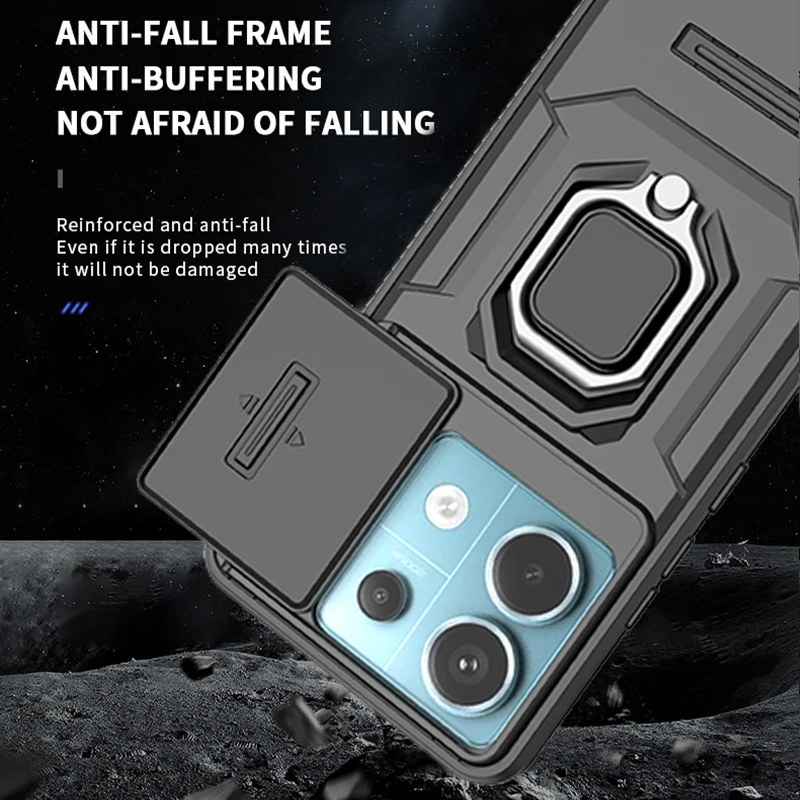 Para Xiaomi Redmi Note 13 Pro 5G funda armadura a prueba de golpes cubierta de lente deslizante Redmy Note13 Pro 5G soporte magnético para coche anillo proteger Fundas - imagen 5