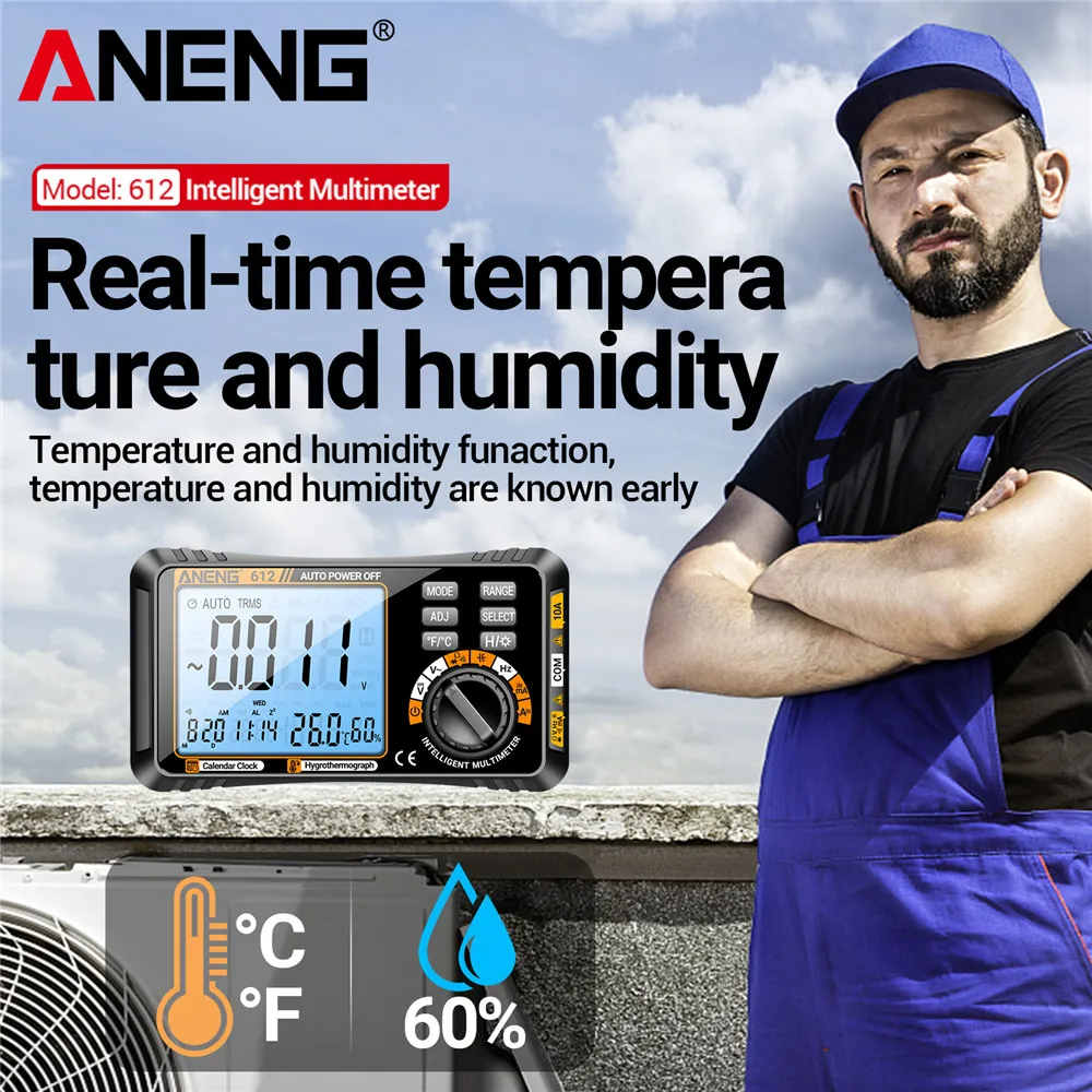 Multímetro inteligente 3 en 1, despertador, calendario, probador ANENG 612, amperímetro AC/DC, voltímetro, multímetro Digital de 4000 recuentos, herramientas para el hogar - imagen 5