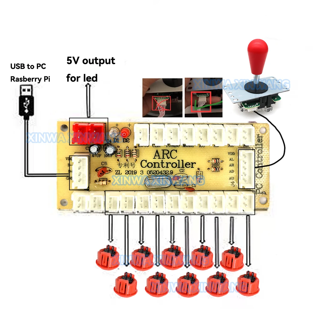 Copia de SANWA, máquina de juego, consola Arcade, Kit DIY, Joystick de 8 vías, botones pulsadores para PC Raspberry Pi, controlador de placa USB de retardo cero - imagen 3
