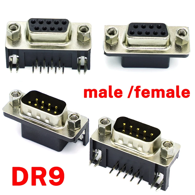 10 Uds DR9 macho/hembra montaje en PCB d-sub conector PCB de 9 pines conector RS232 placa de inserción de aguja doblada de 90 grados soldadura DB9 - imagen 2